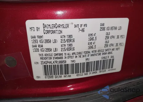 2007 Dodge Grand Caravan Sxt from USA, damaged, VIN 2D4GP44L47R108050